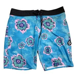 Volcom Board Shorts Mens 34 Blue Floral Stoneys Tie Dye Swim Trunks